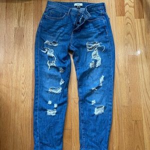 Women Forever21 Distressed Ripped Mid-High Rise Medium Wash Blue Boyfriend Jeans